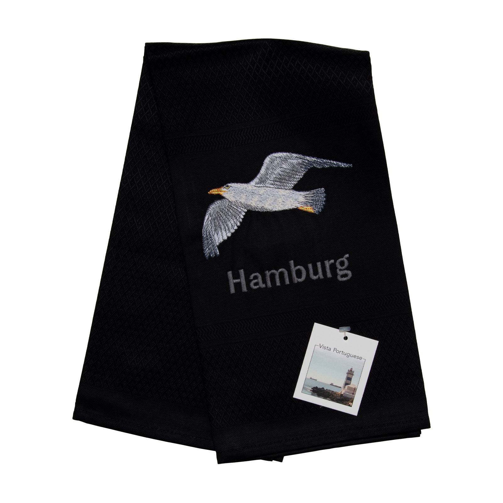 Vista Portuguese Geschirrtuch Möve / Hamburg 50x70cm schwarz