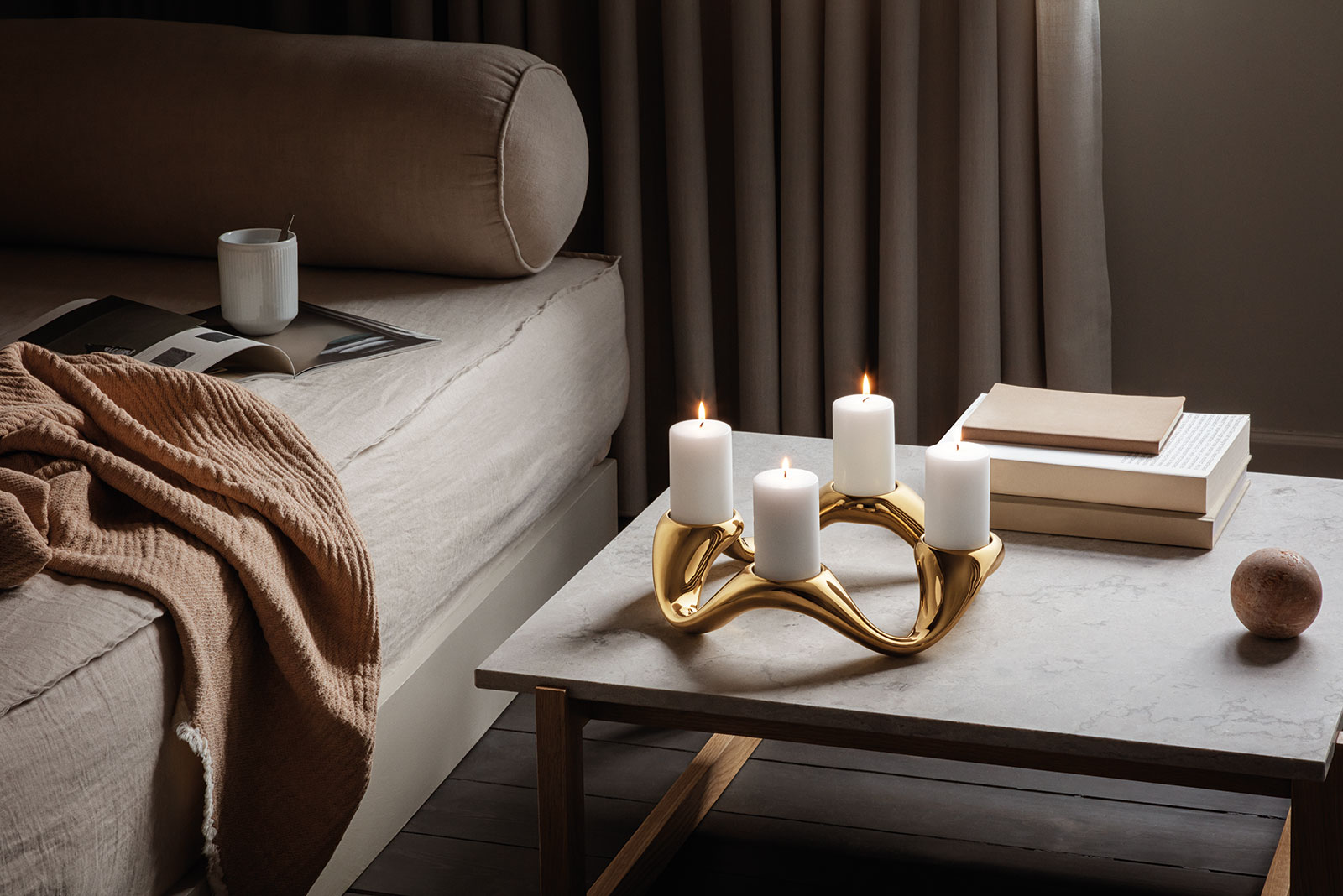 Georg Jensen Cobra Kerzenleuchter für 4 Kerzen rund gold