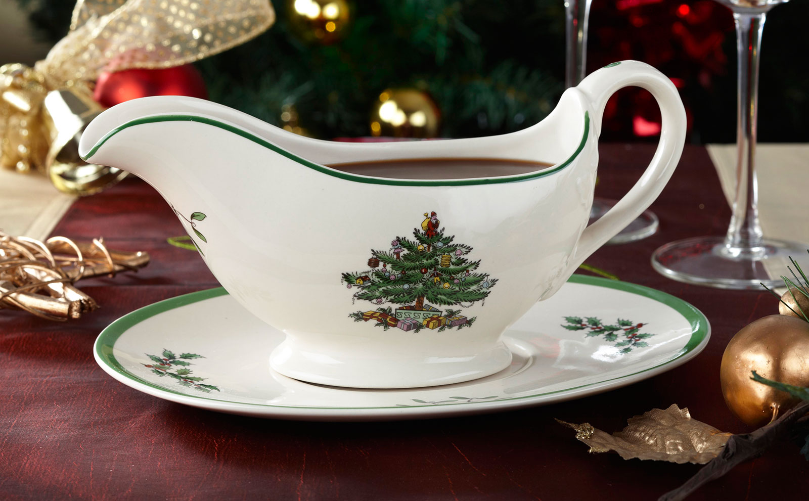 Spode Christmas Tree Sauciere mit Unterteller 0,31ltr.