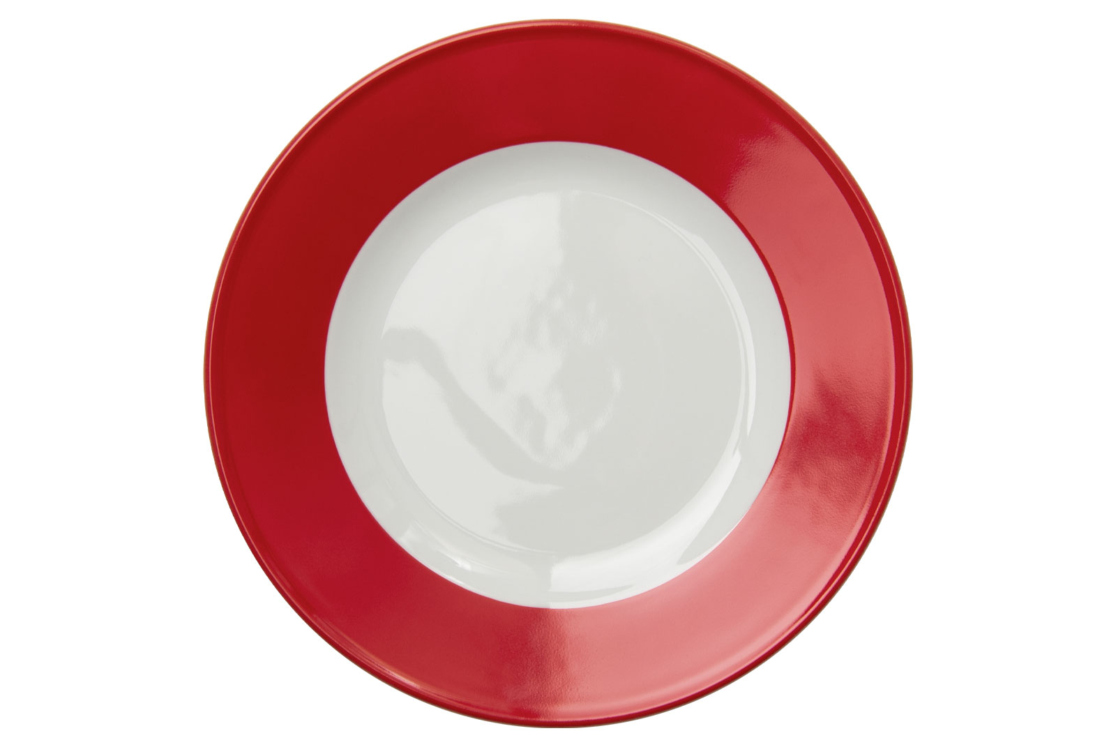Der Solid Color rot Frühstücksteller von Dibbern hat einen weißen Spiegel und darum herum eine feuerwehrrote Fahne.