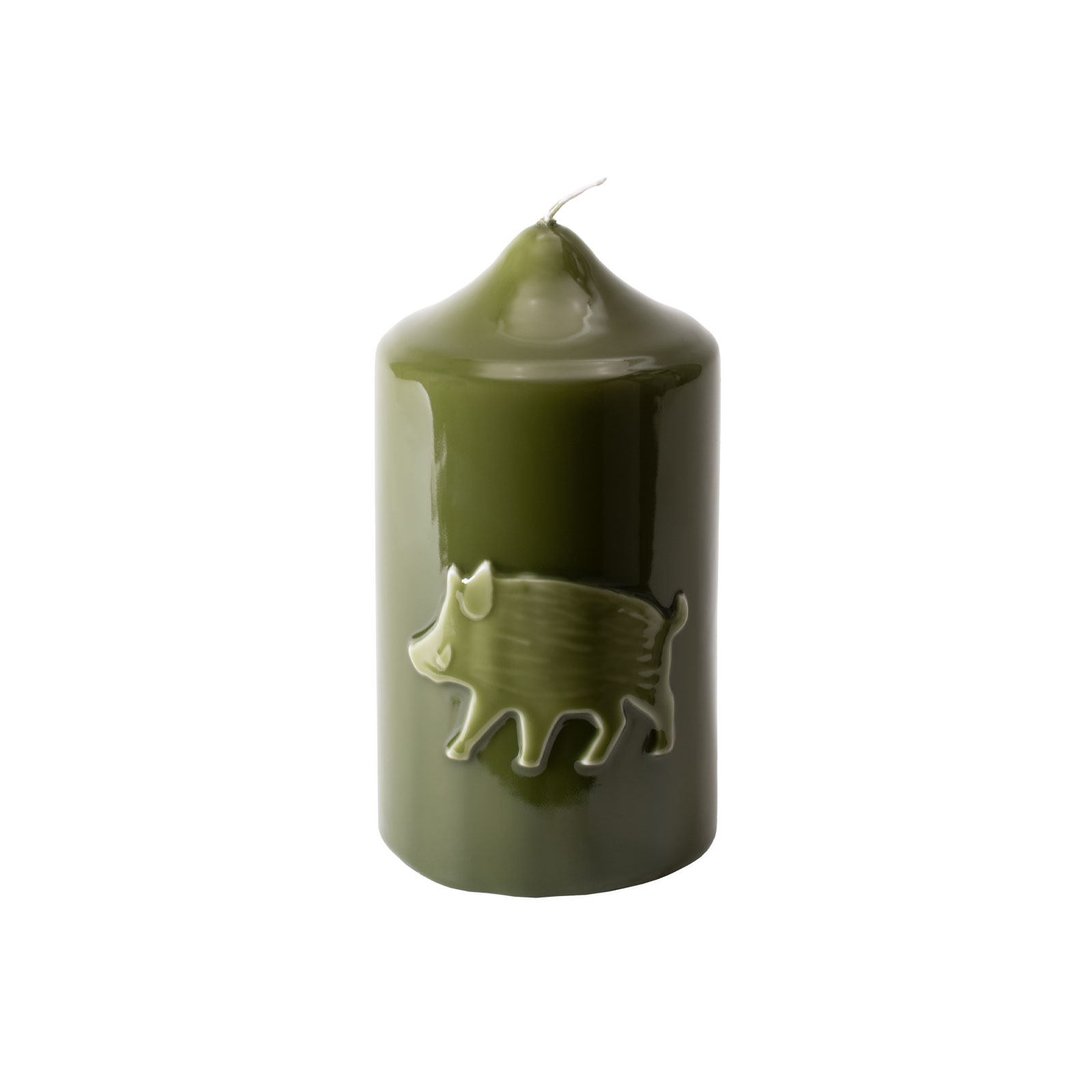 Engels Kerzen Gelackte Stumpenkerze Wildschwein 8x15cm olive