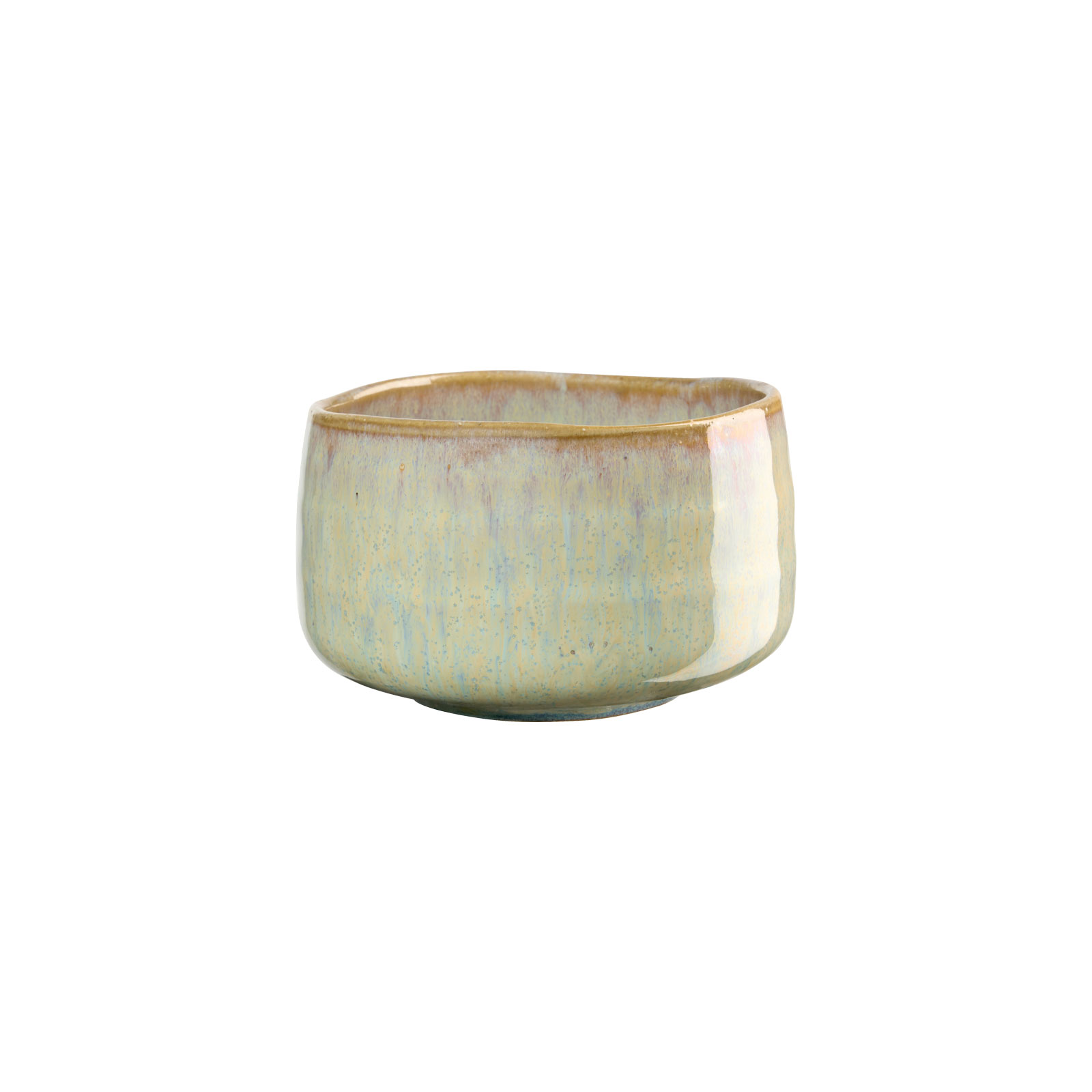 Die Moribana Matcha Schale türkis von Asa Selection hat eine glänzende Glasur in mehreren Grün- und Brauntönen.