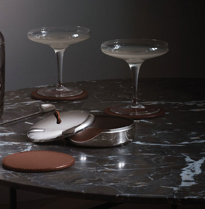 Georg Jensen Sky Untersetzerset 4tlg. Edelstahl & Leder