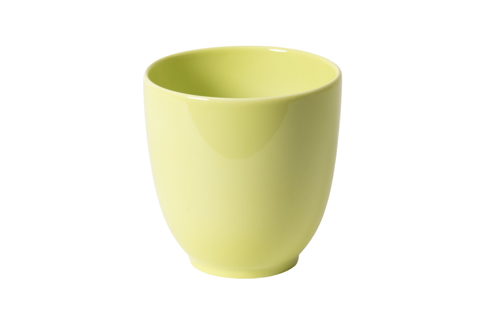 Der Dibbern One Color pistazie Becher ist ein henkelloser Porzellanbecher mit hellgrüner Glasur.
