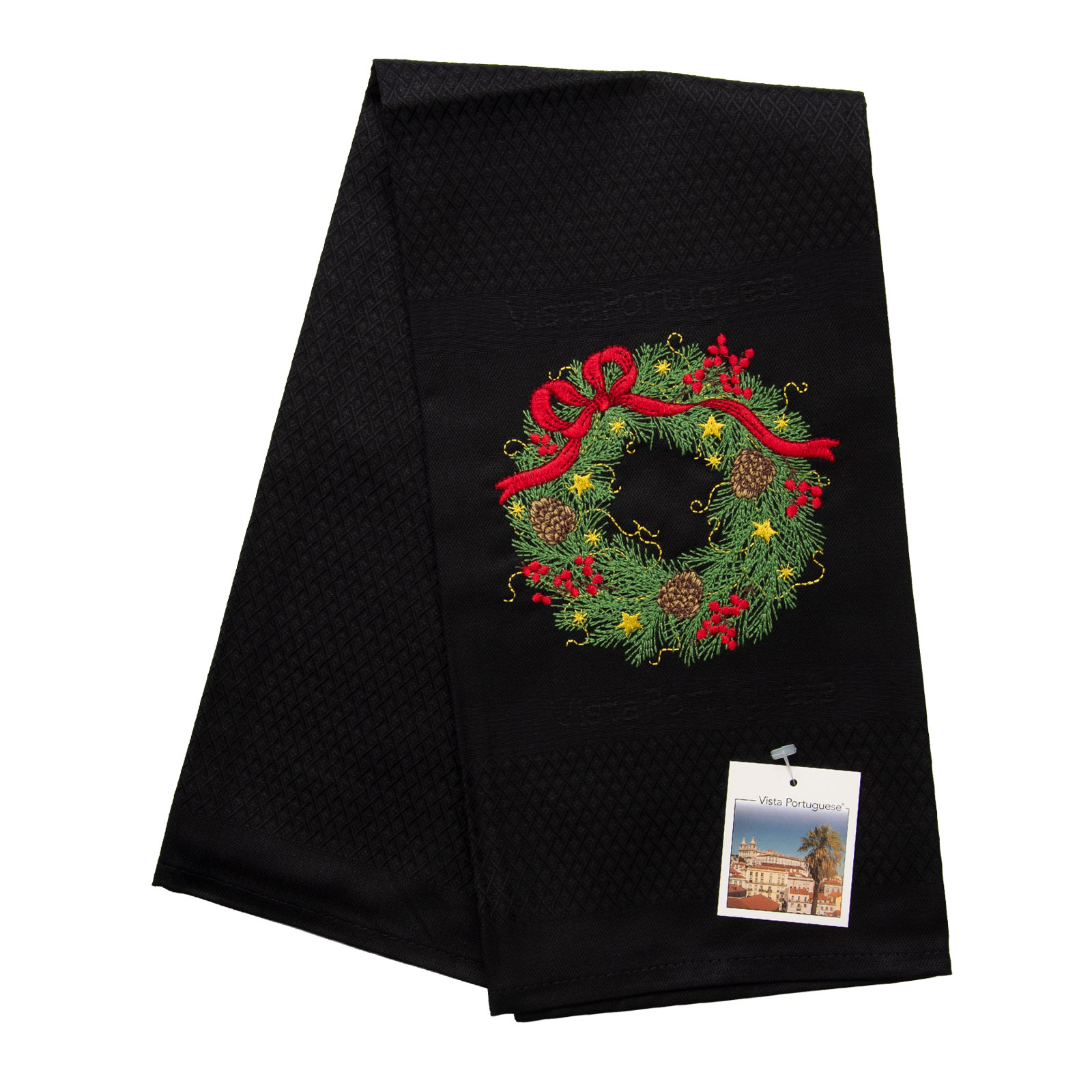 Vista Portuguese Geschirrtuch Adventskranz 50x70cm schwarz