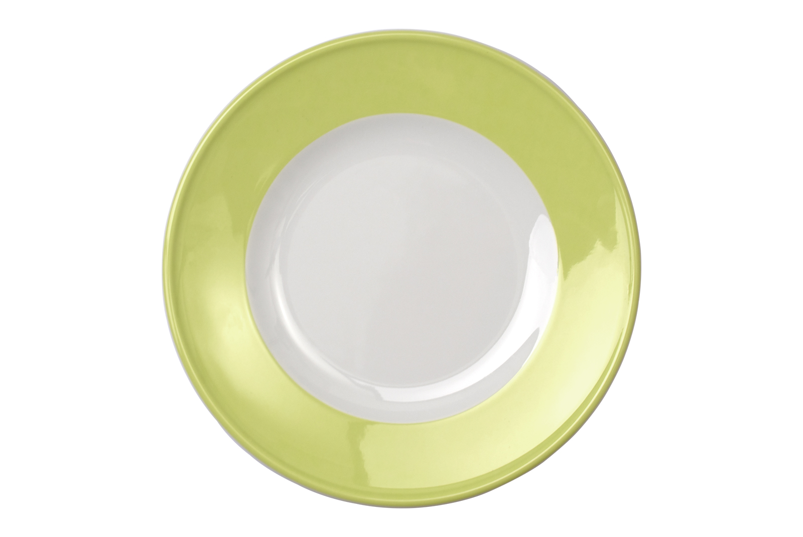 Der Dibbern Solid Color Frühstücksteller mit einem pistaziengrünen Rand vor weißem Hintergrund.