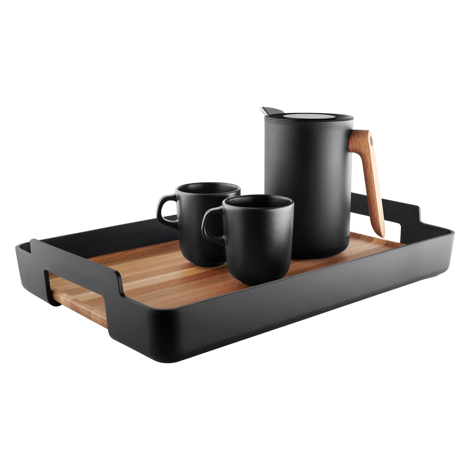 Für einen entspannten Nachmittag ist das Nordic kitchen Serviertablett eckig beladen mit einer Thermoskanne und zwei Tassen.