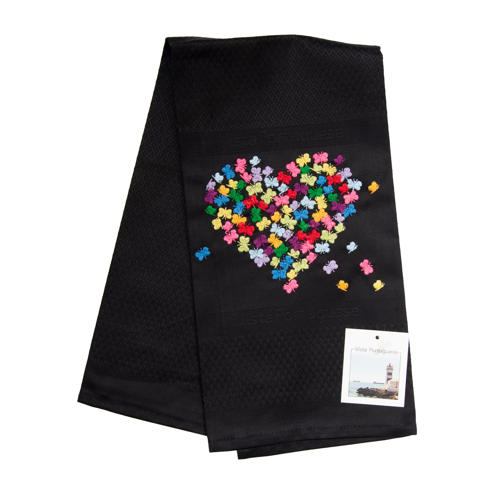Vista Portuguese Geschirrtuch Heart of Butterflies 50x70cm schwarz