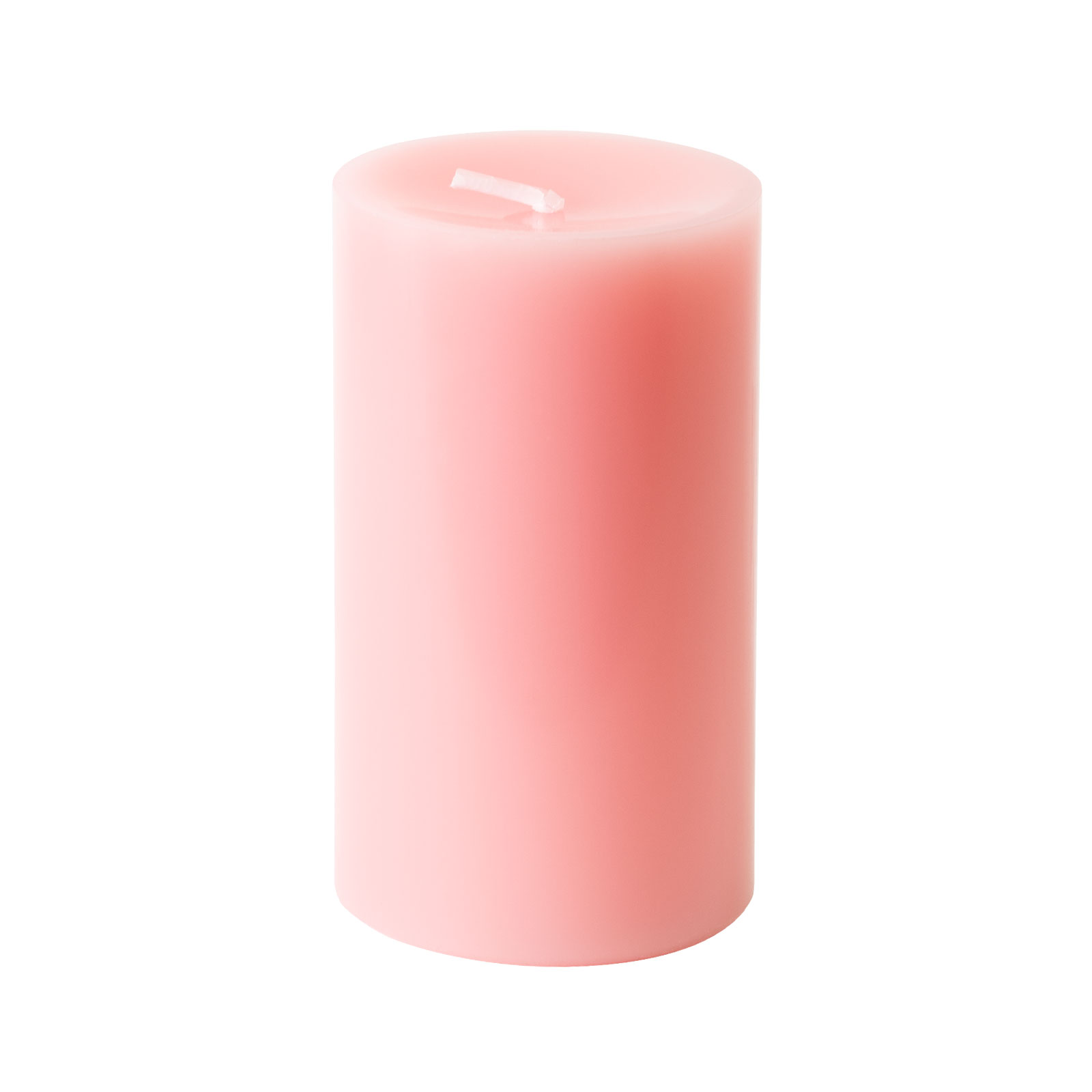 Die Stumpenkerze 8x15cm kirschbüte von Engels Kerzen hat eine pastellrosane Farbe.