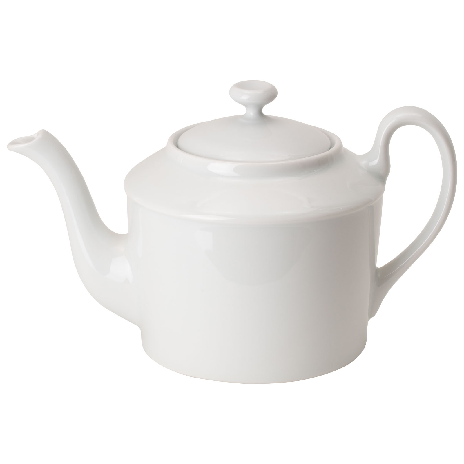 Die Limoges weiß Teekanne von WEITZ ist eine klassische, leicht zylindrische Porzellankanne mit einem geschwungenen Ausgießer.