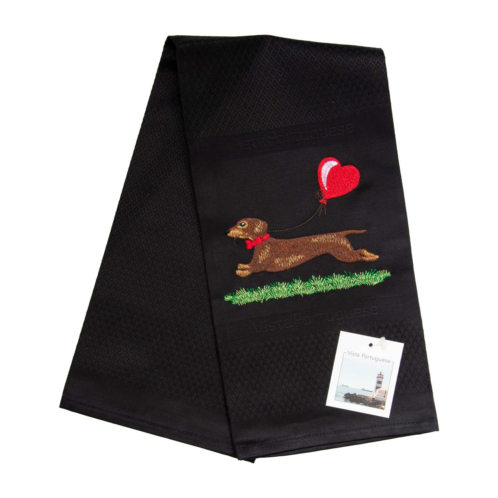 Vista Portuguese Geschirrtuch Dackel Ballon 50x70cm schwarz
