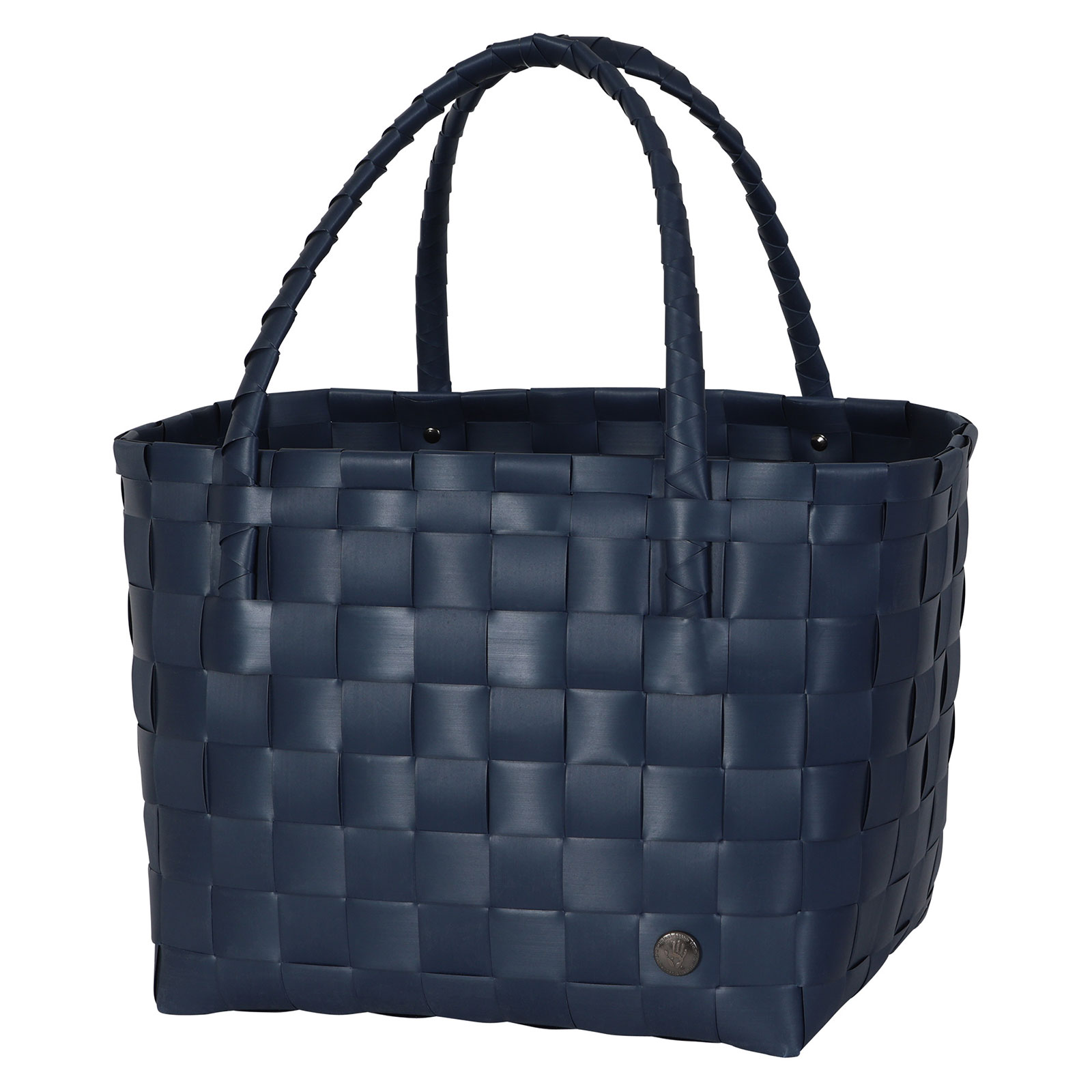 Der Paris Shopper in night blue ist ein Einkaufskorb geflochten aus recyceltem Kunststoff in einem dunkelblauen Farbton.