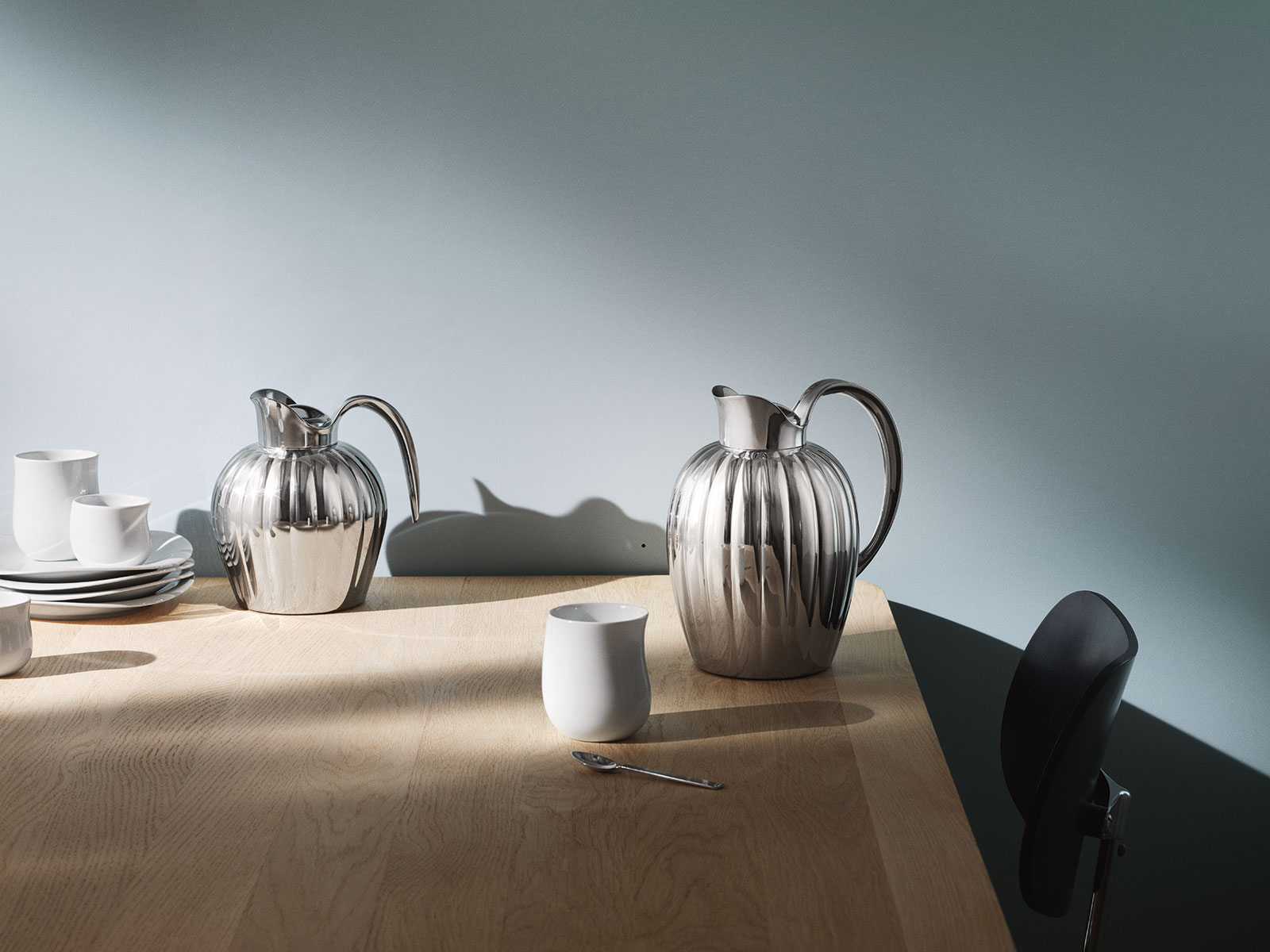 Georg Jensen Bernadotte Thermoskanne/Druckknopf 1ltr. New Gen Edelstahl