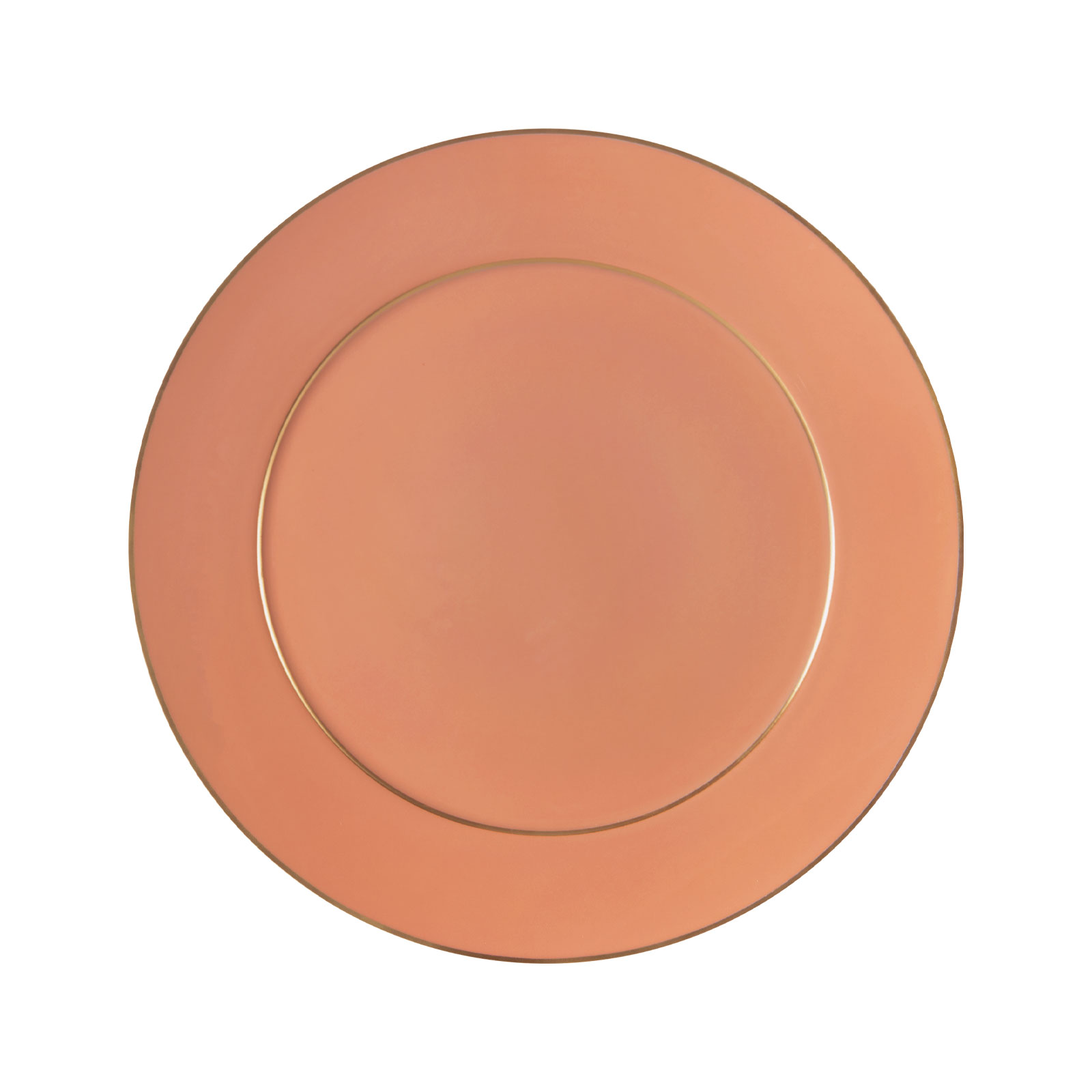 Der Urban Colors Speiseteller rot von Meissen hat eine schöne korallenrote Farbe und glänzende goldene Zierränder.
