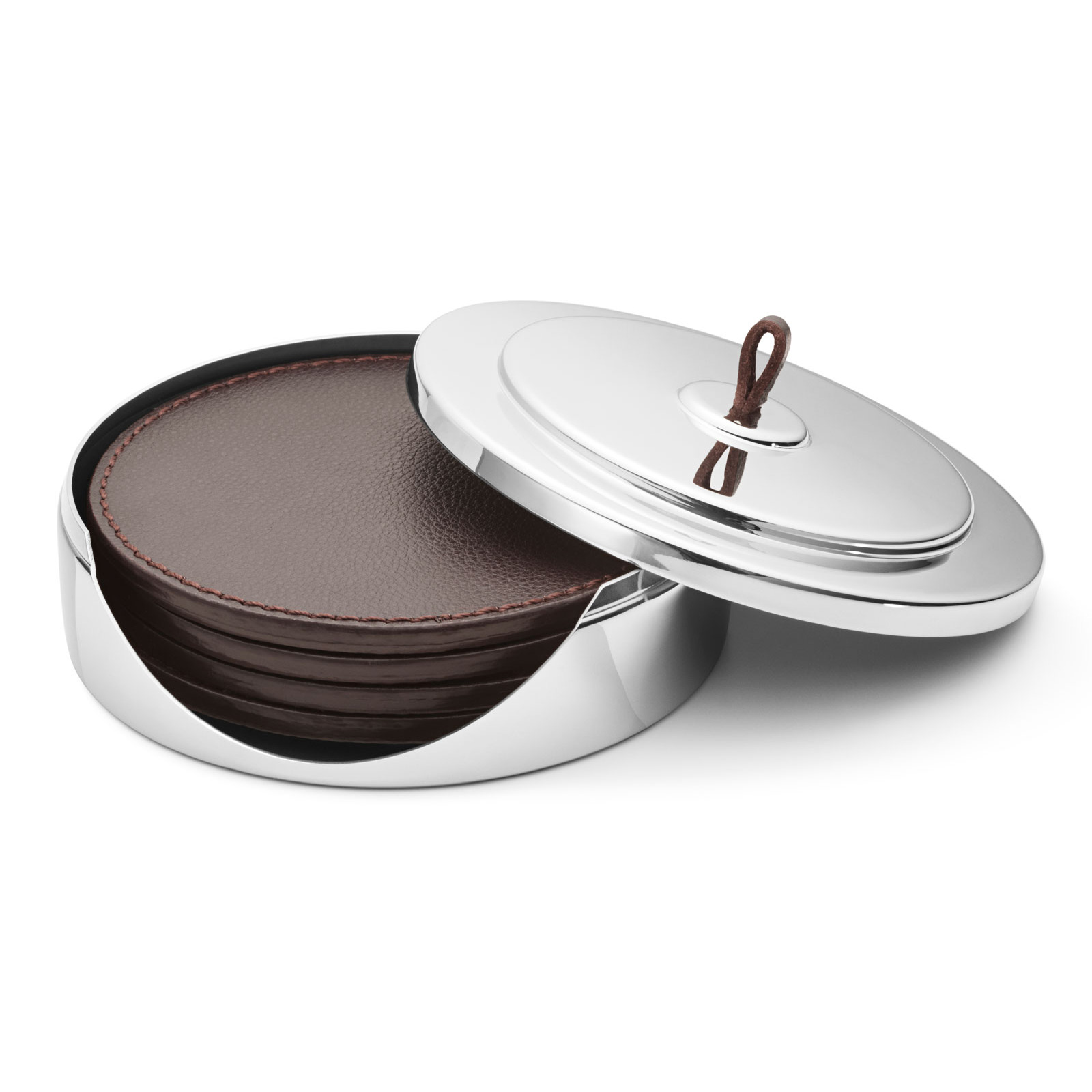 Georg Jensen Manhattan Untersetzerset 4tlg. Edelstahl & Leder