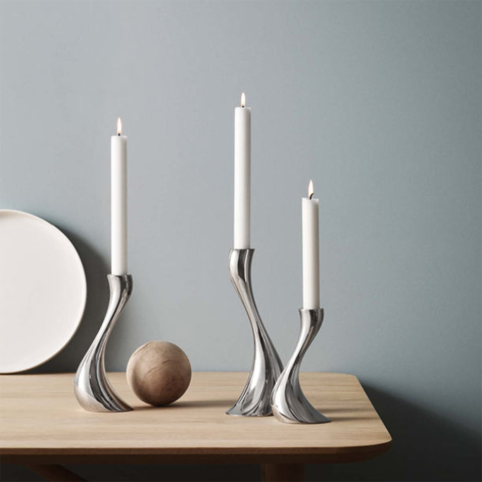 Georg Jensen Cobra Kerzenleuchter Set (klein, mittel, groß) Edelstahl 3 St&uuml;ck