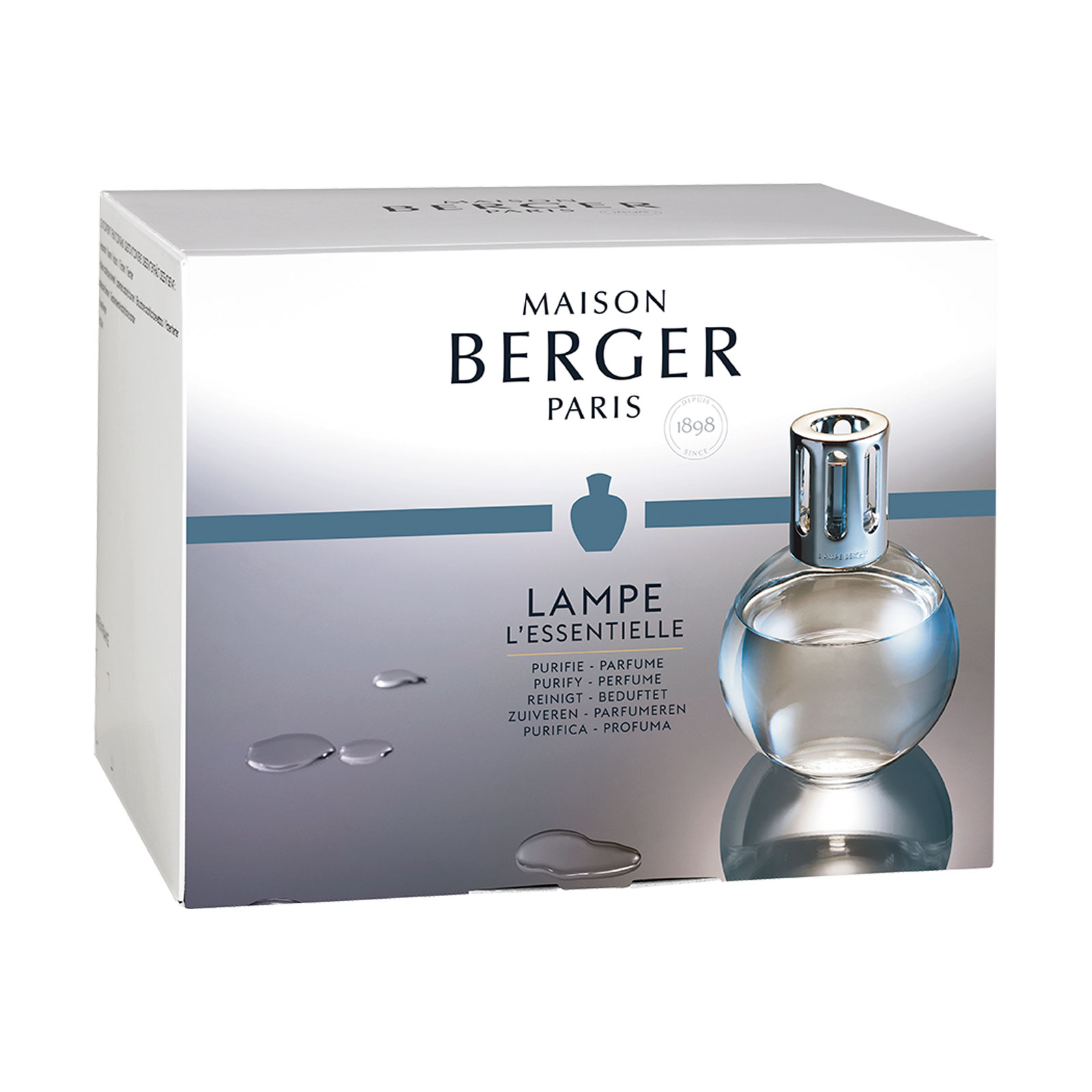 Die Packung des Duftlampen Starter-Sets Essentielle Ronde von Maison Berger zeigt ein Bild der Lampe.