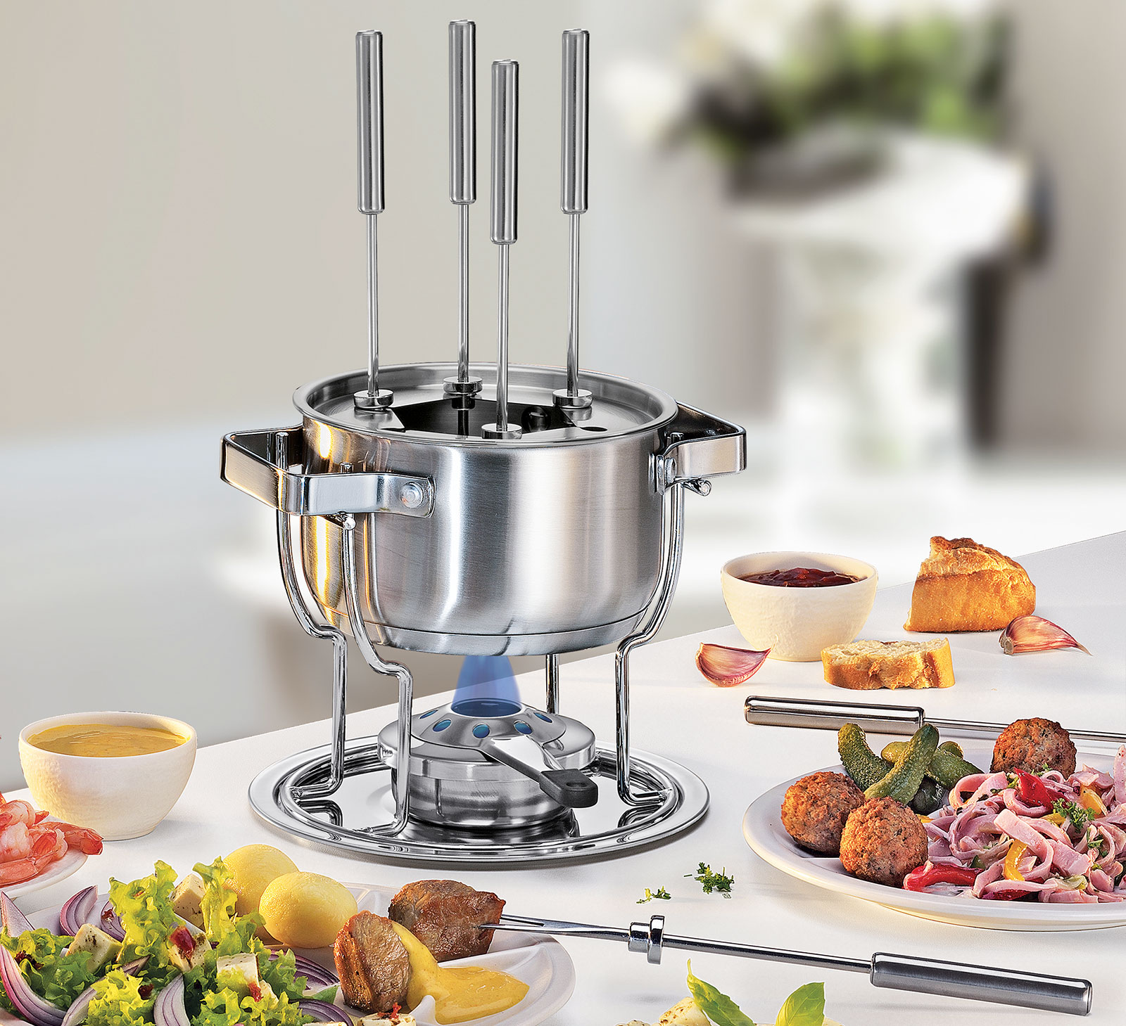 Spring Davos Fondue-Garnitur gebürst. Edelstahl