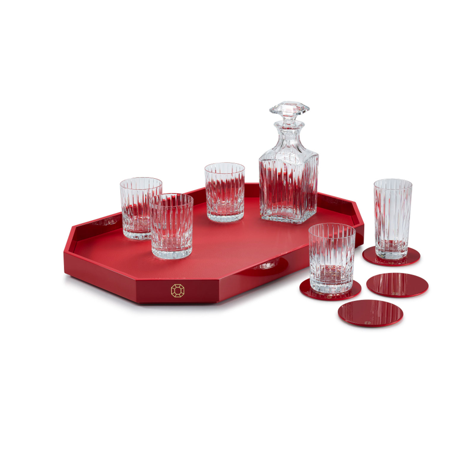 Baccarat Octogone Lack-Tablett L rot