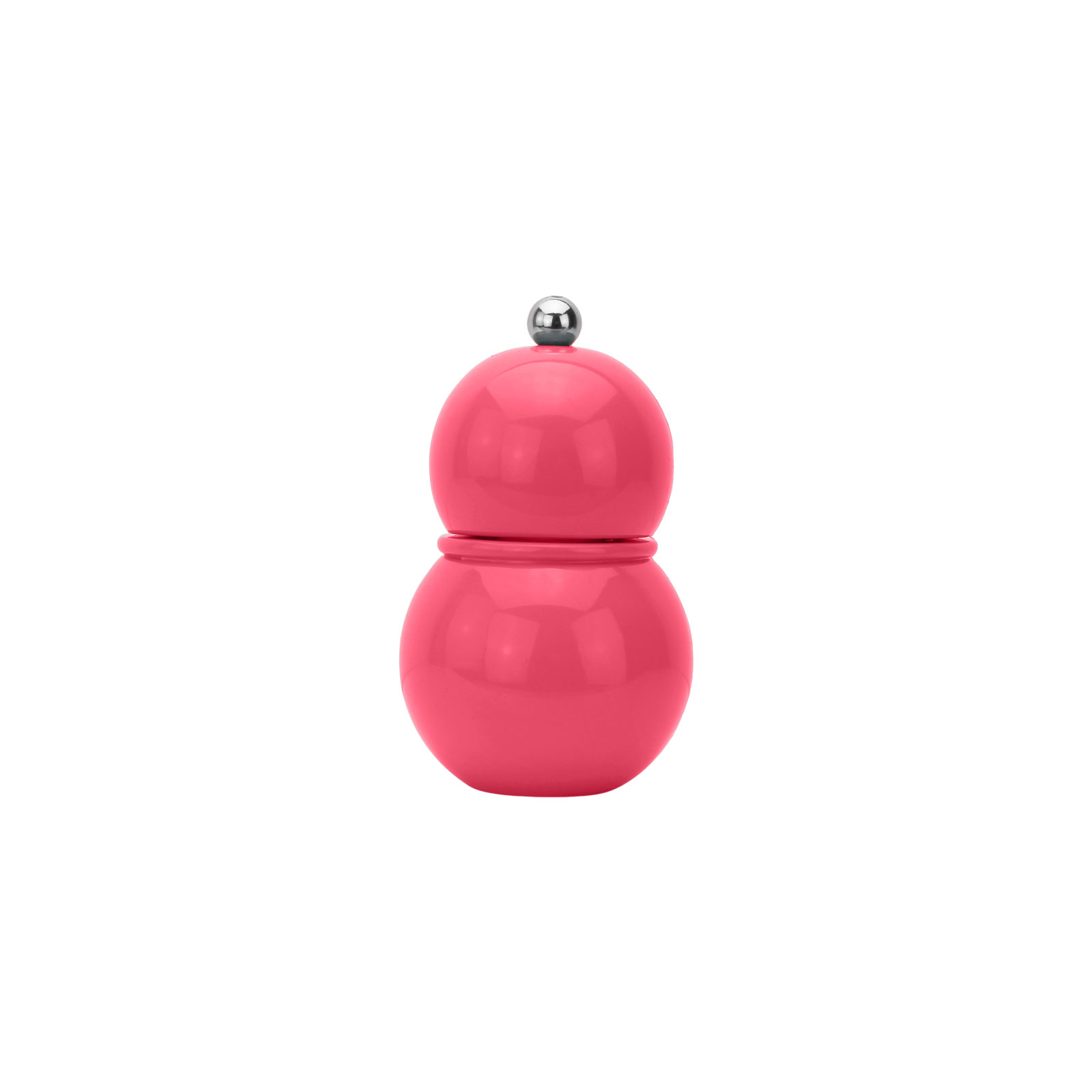 Die Chubbie Salz- und Pfeffermühle 12cm wassermelonenrosa von Addison Ross ist geformt wie zwei aufeinandergestapelte Kugeln. Sie ist überzogen von spiegelnd glänzendem, rosafarbenem Lack.