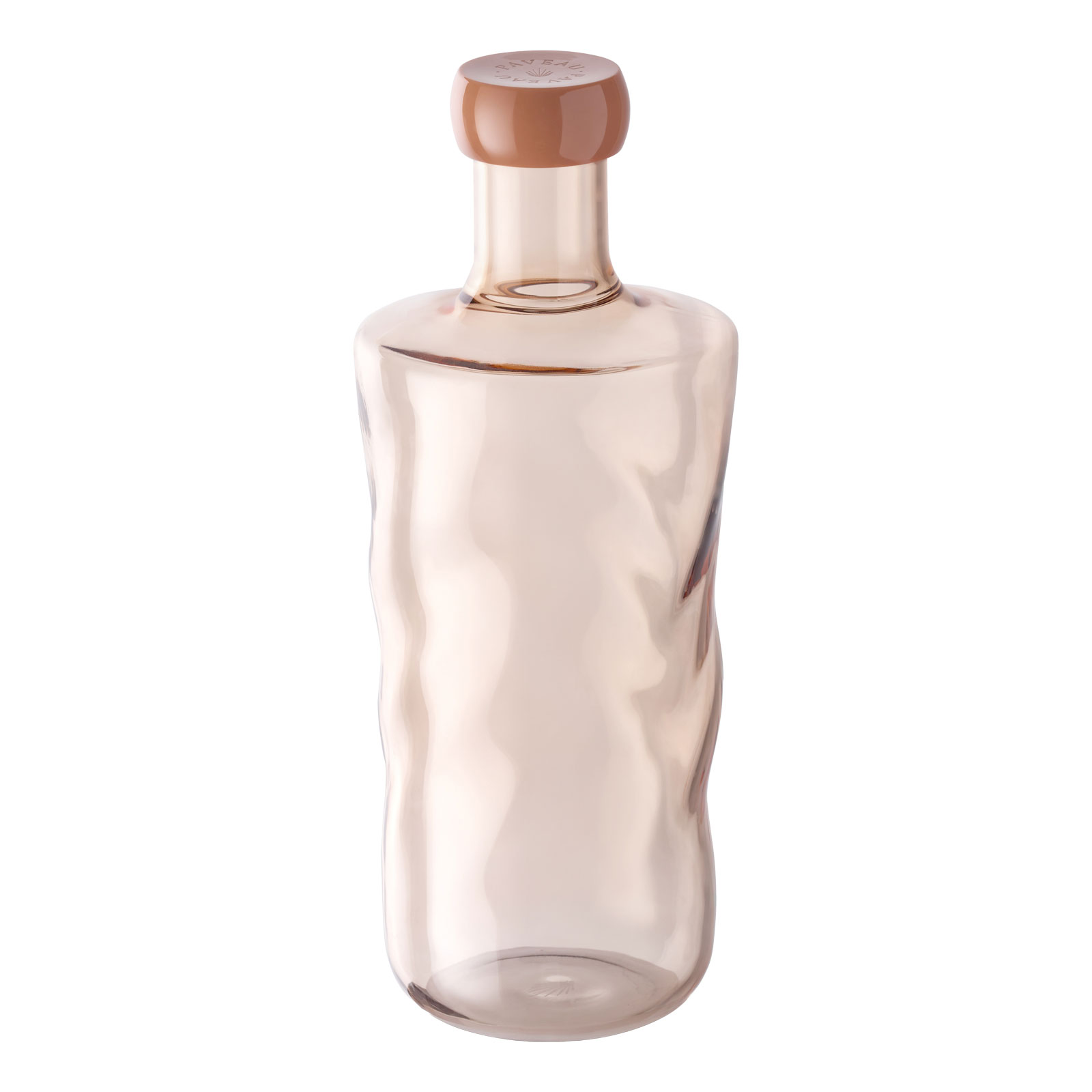 Die Swirl Wasserflasche in Glow von Paveau ist eine pfirsichfarbene Glasflasche mit gleichfarbigenem Kunststoffdeckel.