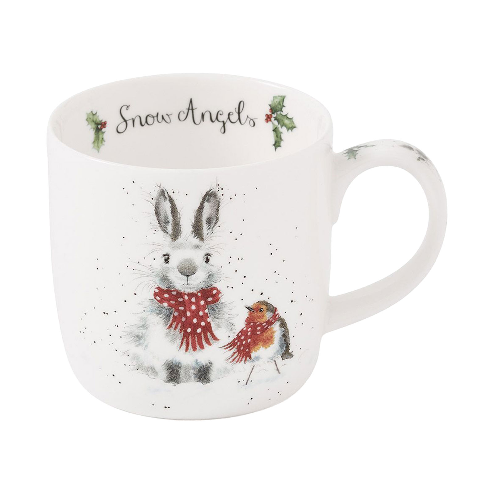 Royal Worcester Wrendale Designs Becher Snow Angels Hase und Rotkehlchen 0,31ltr. (Christmas Collection)
