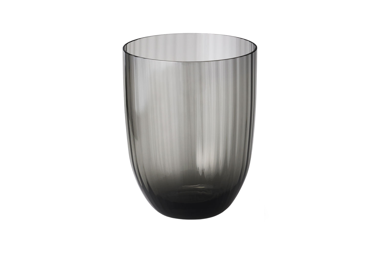 Das Como Glas 0,25ltr. grau von Dibbern ist ein rauchgraues Trinkglas mit einer gerillten Oberflächenstruktur.