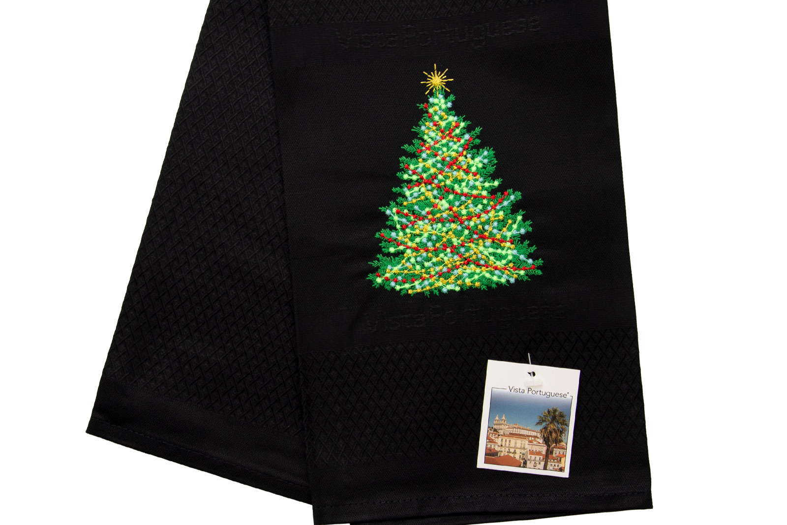 Vista Portuguese Geschirrtuch Christmas Tree 50x70cm schwarz