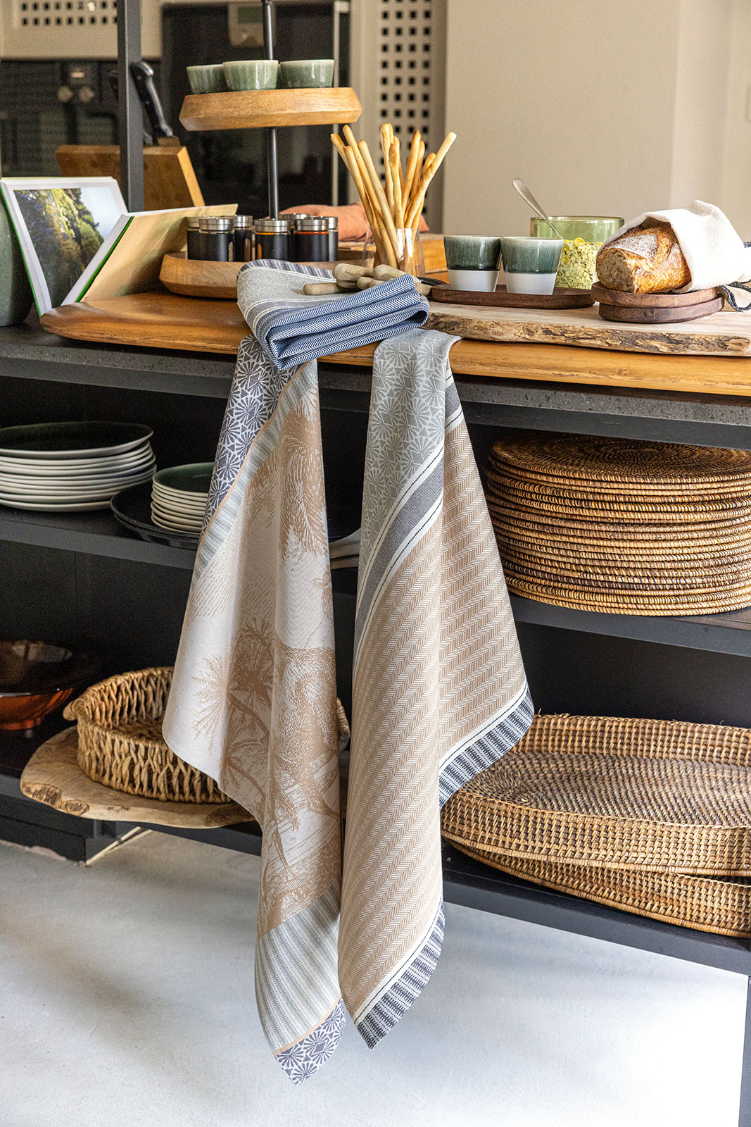 Le Jacquard Francais Dune Rayures Geschirrtuch 80x60cm argan