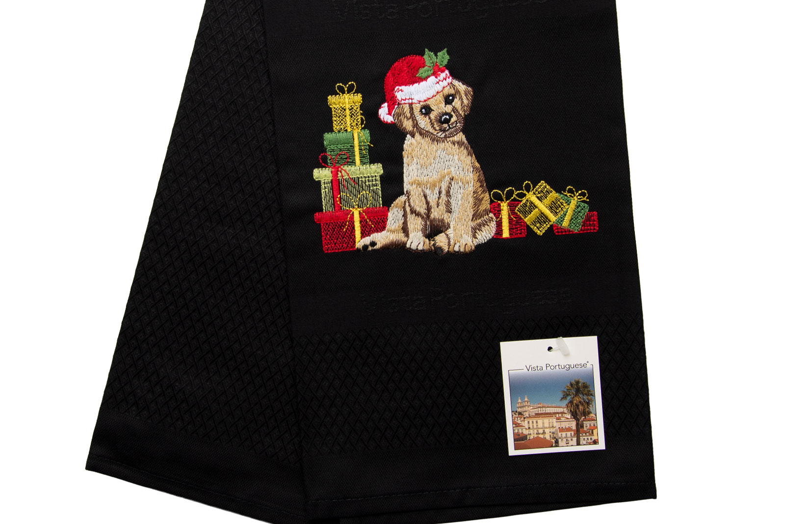 Vista Portuguese Geschirrtuch Christmas Dog 50x70cm schwarz