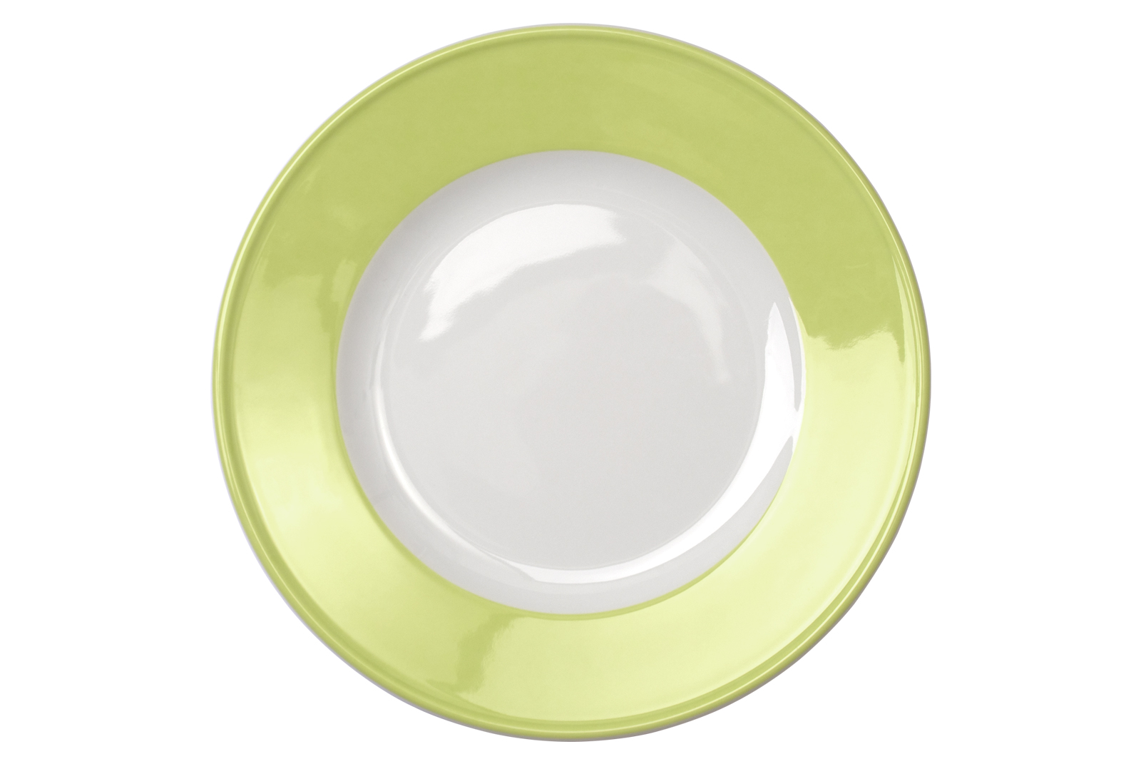 Der Dibbern Solid Color Frühstücksteller mit einem pistaziengrünen Rand vor weißem Hintergrund.