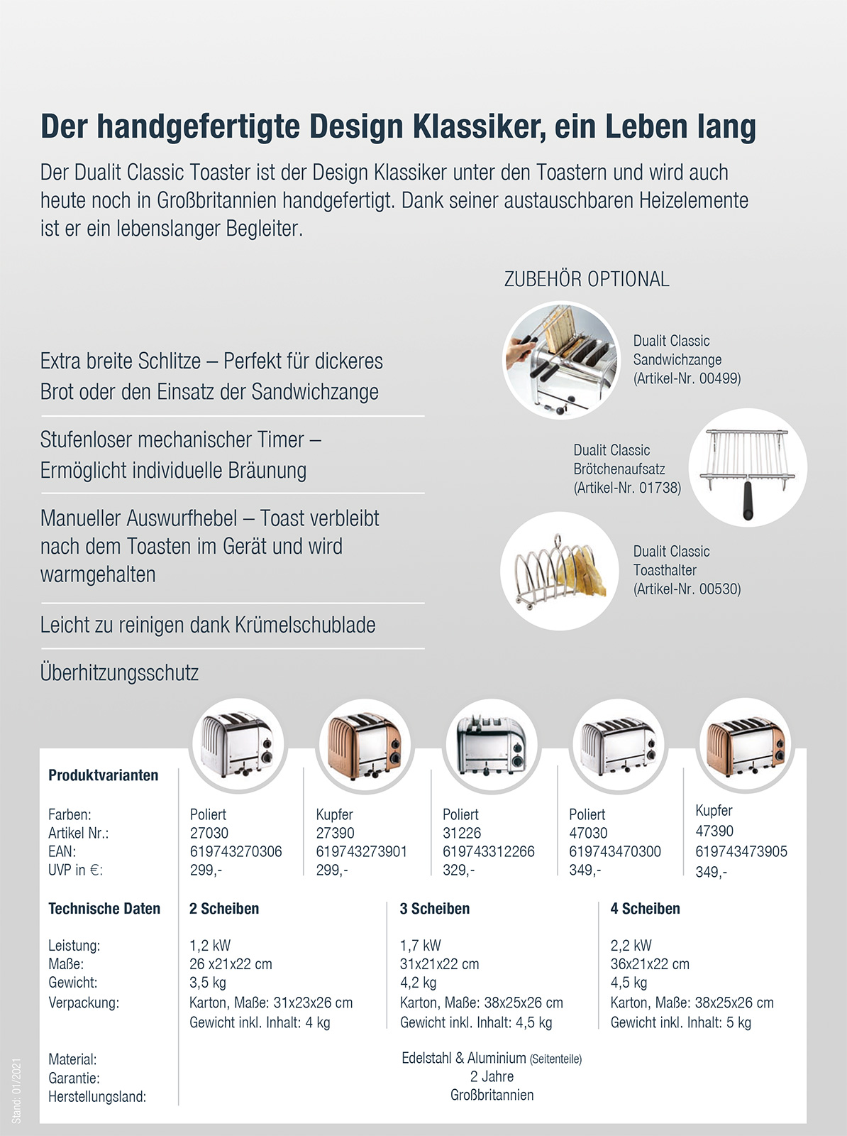 Dualit Classic Toaster 2 Scheiben Aluminium poliert